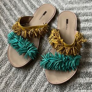 Anthropologie Fringe Sandals Blue and Yellow